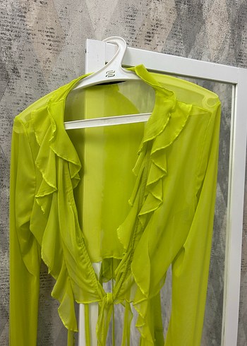 Yeşil Fırfırlı Straplez Mini Bluz - Görsel 2