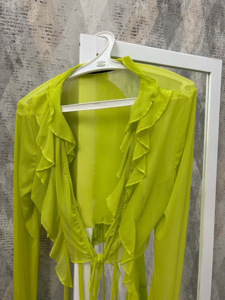 Yeşil Fırfırlı Straplez Mini Bluz - Görsel 2