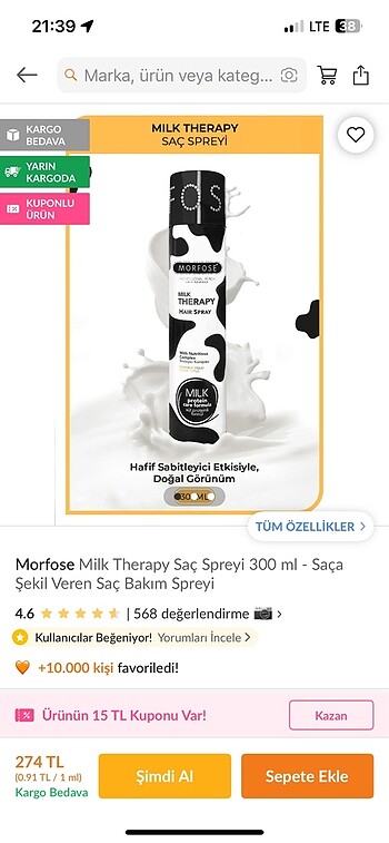 Beden Renk Morfose milk therapy saç köpüğü ve saç spreyi ikisi beraber