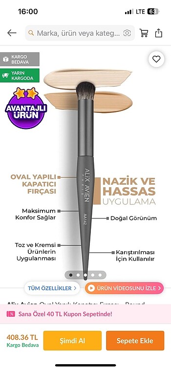 Beden Renk Alix avien fondöten ve kapatıcı fırçası ikisi beraber