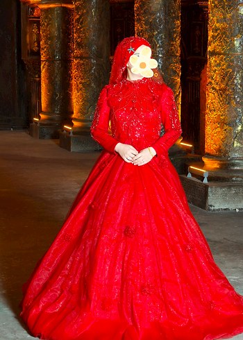 Kırmızı Üç Boyutlu Çiçekli Kına Elbisesi Özel Tasarım - Görsel 12