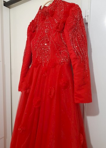 Kırmızı Üç Boyutlu Çiçekli Kına Elbisesi Özel Tasarım - Görsel 14