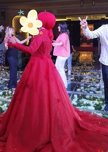 Kırmızı Üç Boyutlu Çiçekli Kına Elbisesi Özel Tasarım - Görsel 13