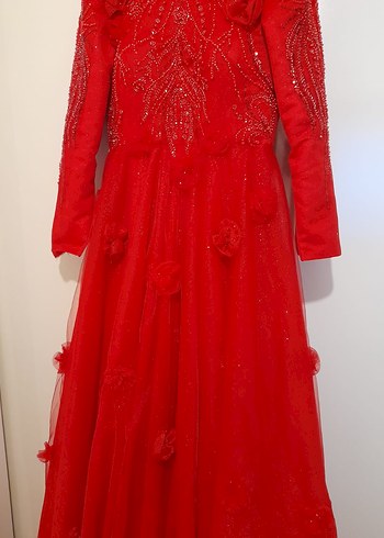 Kırmızı Üç Boyutlu Çiçekli Kına Elbisesi Özel Tasarım - Görsel 8
