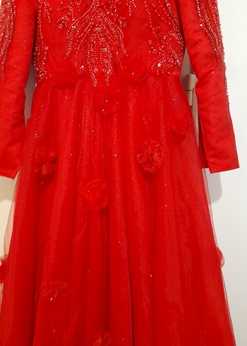 Kırmızı Üç Boyutlu Çiçekli Kına Elbisesi Özel Tasarım - Görsel 16