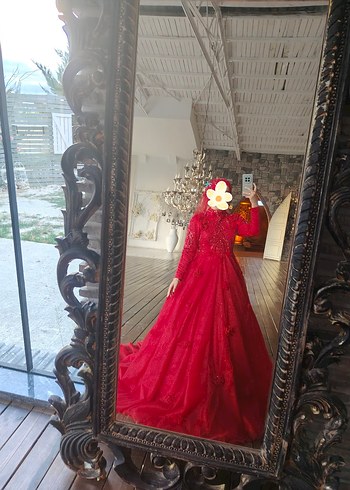 Kırmızı Üç Boyutlu Çiçekli Kına Elbisesi Özel Tasarım - Görsel 10