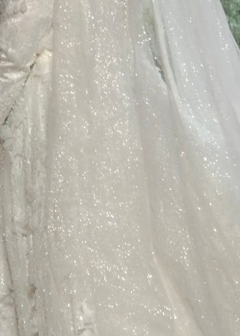 Uzun Kollu Yüksek Yaka Üç Boyutlu Çiçekli Prenses Gelinlik - Görsel 14