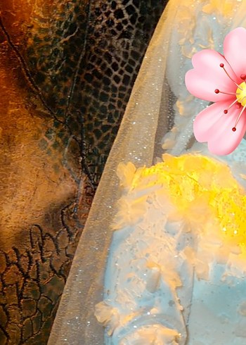 Uzun Kollu Yüksek Yaka Üç Boyutlu Çiçekli Prenses Gelinlik - Görsel 3