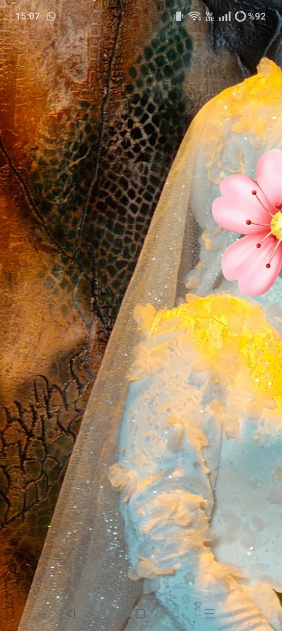 Uzun Kollu Yüksek Yaka Üç Boyutlu Çiçekli Prenses Gelinlik - Görsel 3