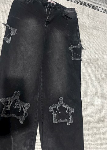 31 Beden siyah Renk yıldızlı bol pantalon