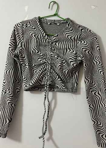 Zebra Desenli Uzun Kollu Pliseli Bluz