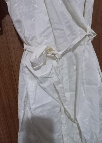 Beyaz Midi Kadın Bohem Kısa Kollu Sabahlık - Görsel 2