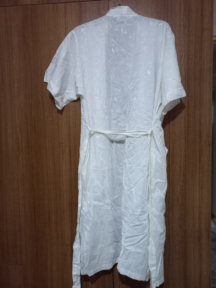 Beyaz Midi Kadın Bohem Kısa Kollu Sabahlık - Görsel 5