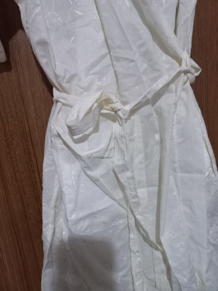 Beyaz Midi Kadın Bohem Kısa Kollu Sabahlık - Görsel 2