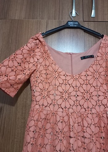 Dantel Detaylı Pembe Hamile Midi Elbise - Görsel 5