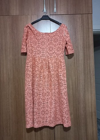 Dantel Detaylı Pembe Hamile Midi Elbise - Görsel 2