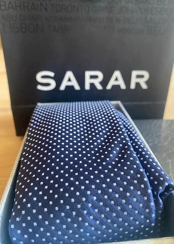 Sarar Lacivert Noktalı Kravat, Mendil ve Kol Düğmesi Seti - Görsel 4