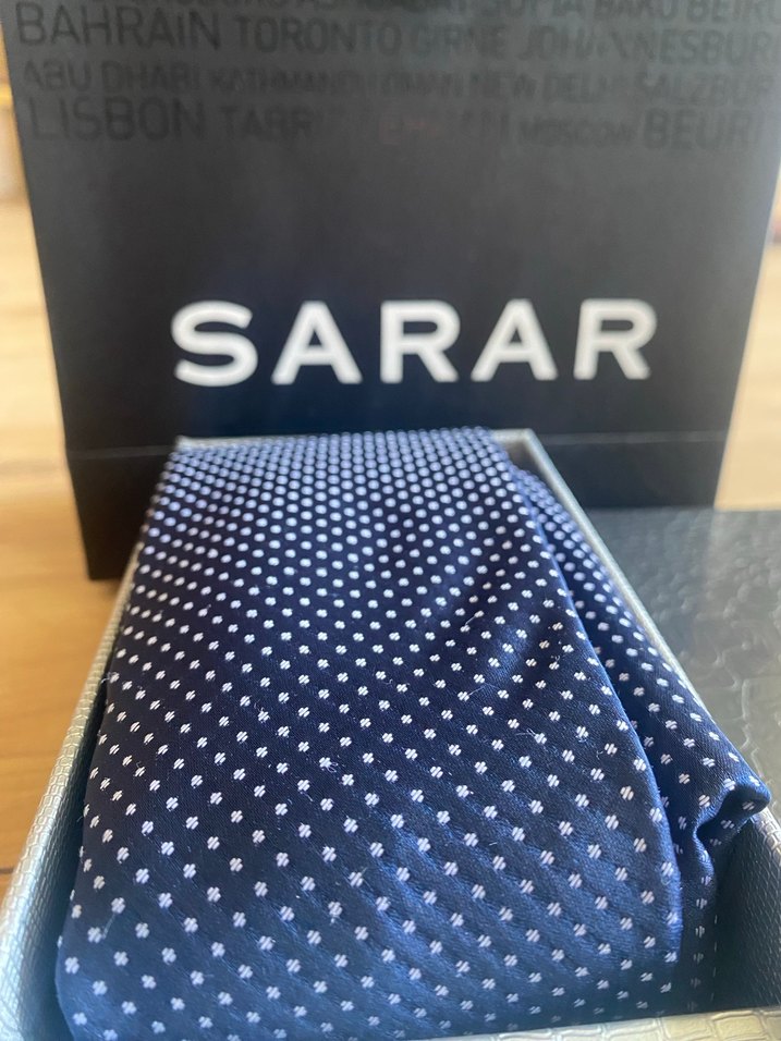 Sarar Lacivert Noktalı Kravat, Mendil ve Kol Düğmesi Seti - Görsel 4
