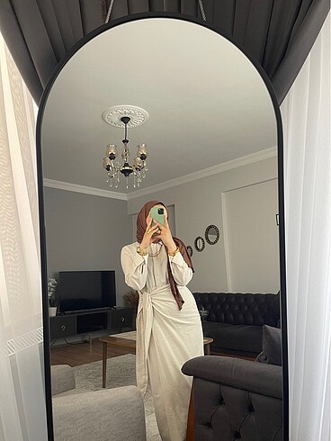 Diğer Keten bağlamalı bej elbise