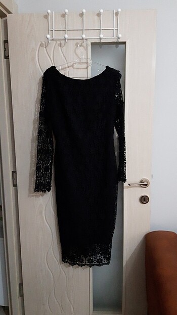 Diğer Siyah dantelli midi elbise