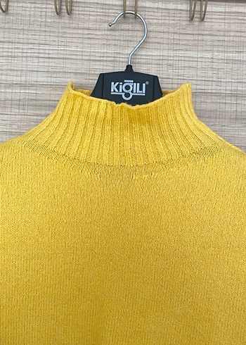 Sarı Gri Örgü Boğazlı Kazak - Görsel 2