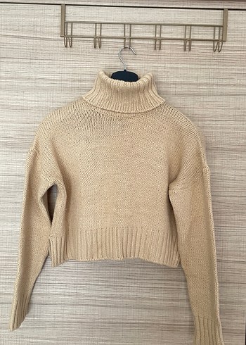 Bej Örgü Boğazlı Kadın Kazak - Görsel 2