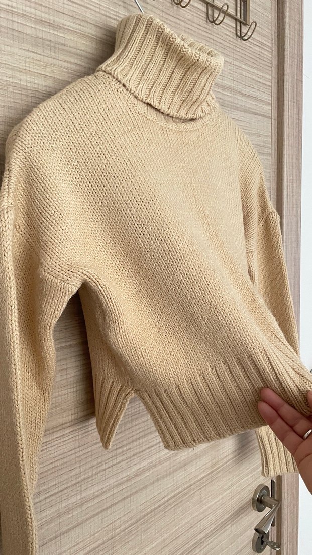 Bej Örgü Boğazlı Kadın Kazak - Görsel 3