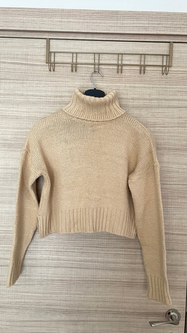 Bej Örgü Boğazlı Kadın Kazak - Görsel 2