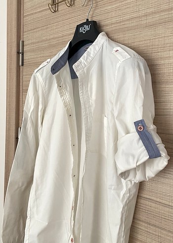 Erkek Beyaz Pamuklu keten Uzun Kollu Gömlek - Görsel 2