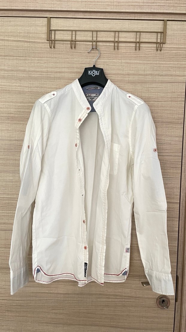 Erkek Beyaz Pamuklu keten Uzun Kollu Gömlek - Görsel 3