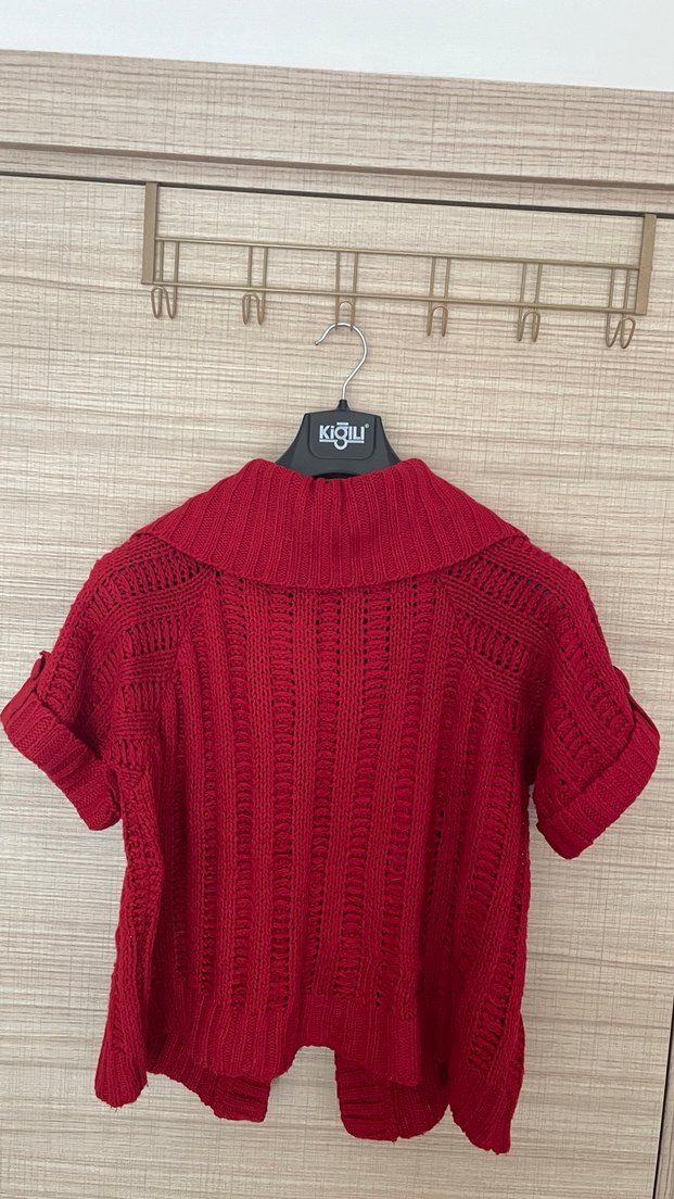 Kırmızı Bohem Boğazlı Triko Kadın Kazak - Görsel 4