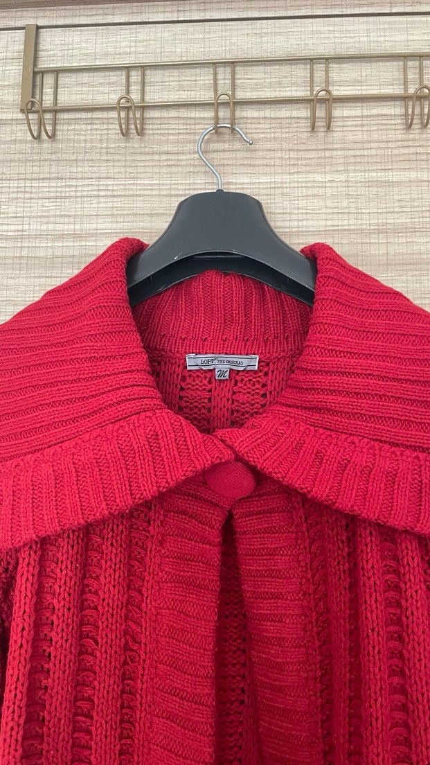 Kırmızı Bohem Boğazlı Triko Kadın Kazak - Görsel 5