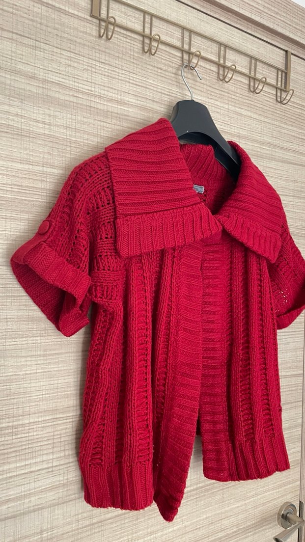 Kırmızı Bohem Boğazlı Triko Kadın Kazak - Görsel 2