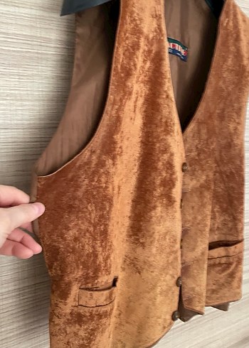 Düğmeli Kahverengi Süet erkek Yelek - Görsel 3