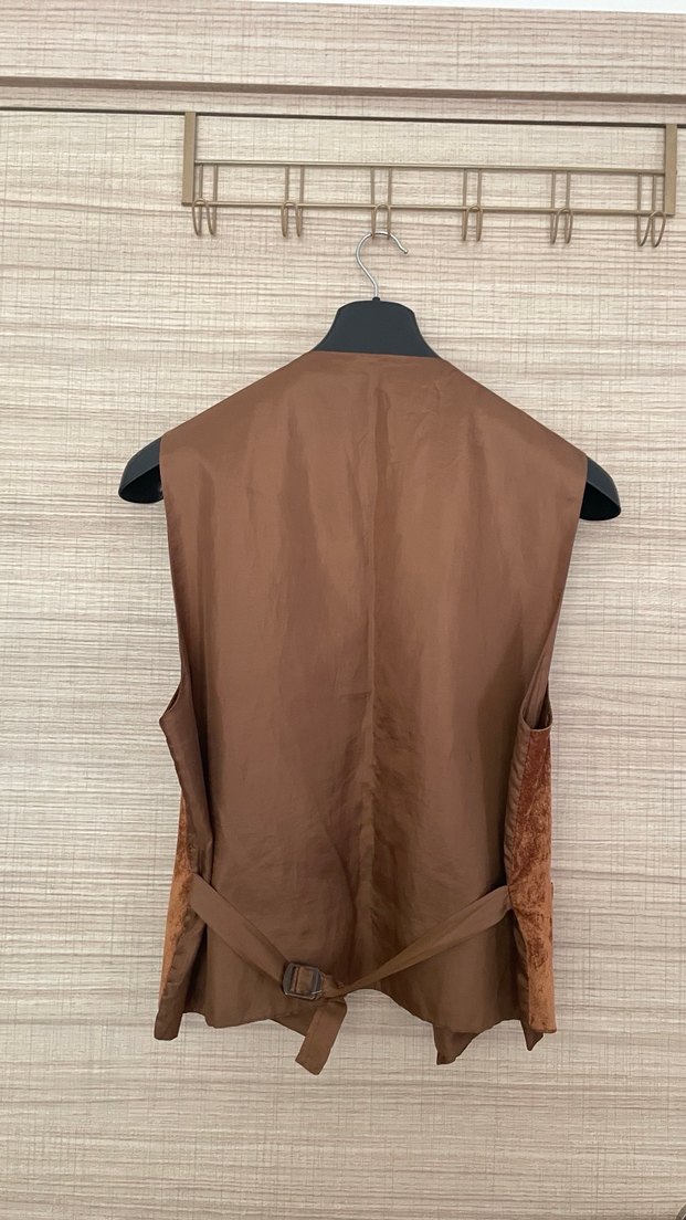 Düğmeli Kahverengi Süet erkek Yelek - Görsel 2