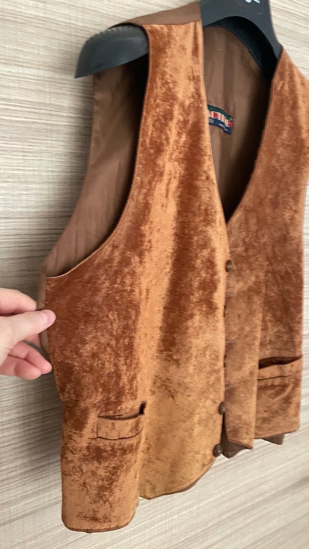 Düğmeli Kahverengi Süet erkek Yelek - Görsel 3