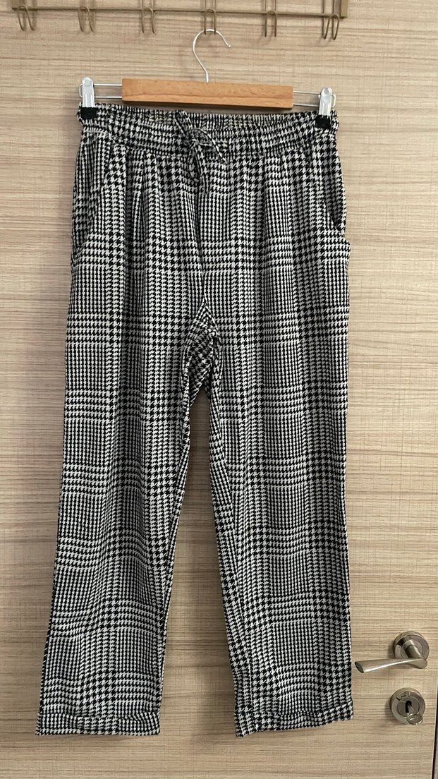 Gri Ekoseli Rahat Kesim Kadın Pantolon - Görsel 2