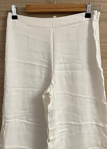 Beyaz Bol Kesim Keten Kadın Pantolon - Görsel 2