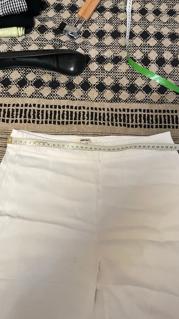 Beyaz Bol Kesim Keten Kadın Pantolon - Görsel 3