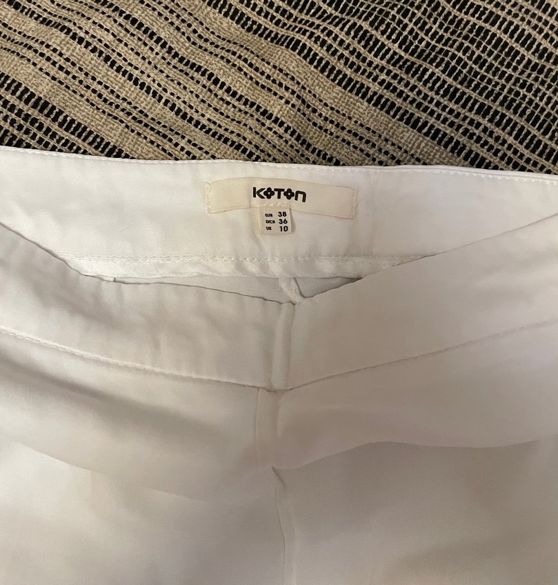 Beyaz Bol Kesim Keten Kadın Pantolon - Görsel 4