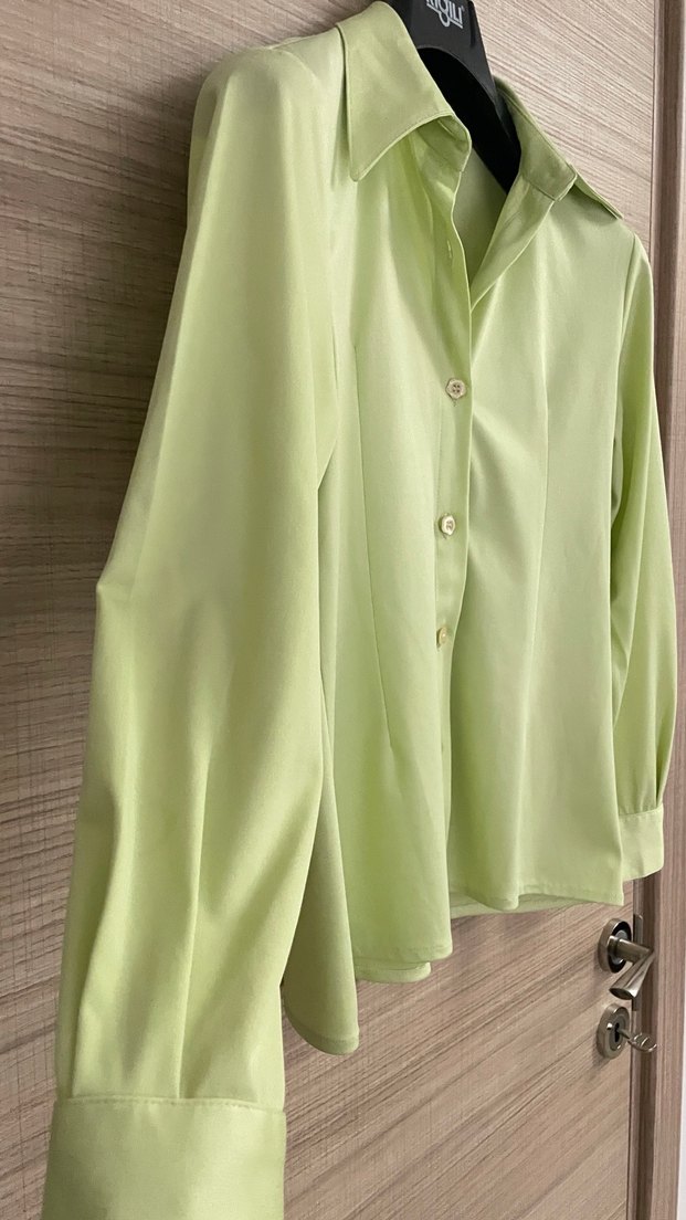 Düğmeli Pastel Yeşil Kadın Gömlek - Görsel 2