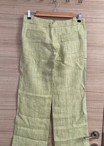 Yeşil uzun Keten Kadın Pantolon - Görsel 2