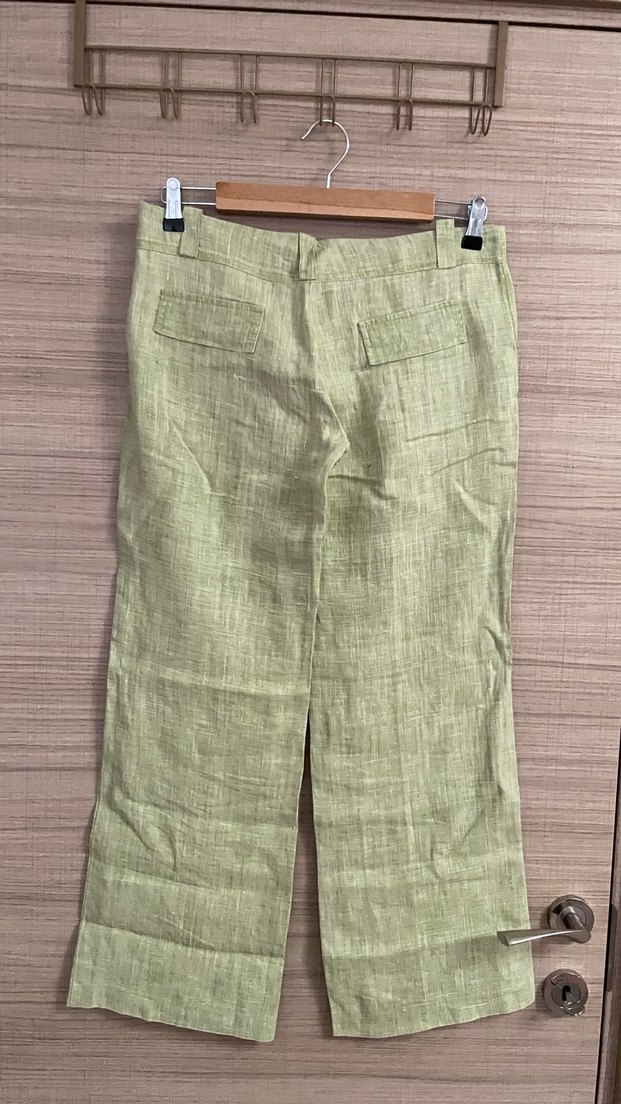 Yeşil uzun Keten Kadın Pantolon - Görsel 2
