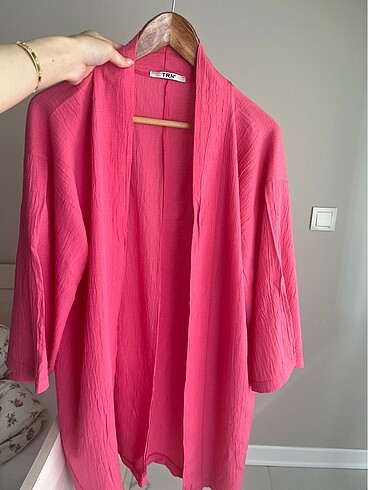 universal Beden Pembe kuşaklı pantalon kimono takım