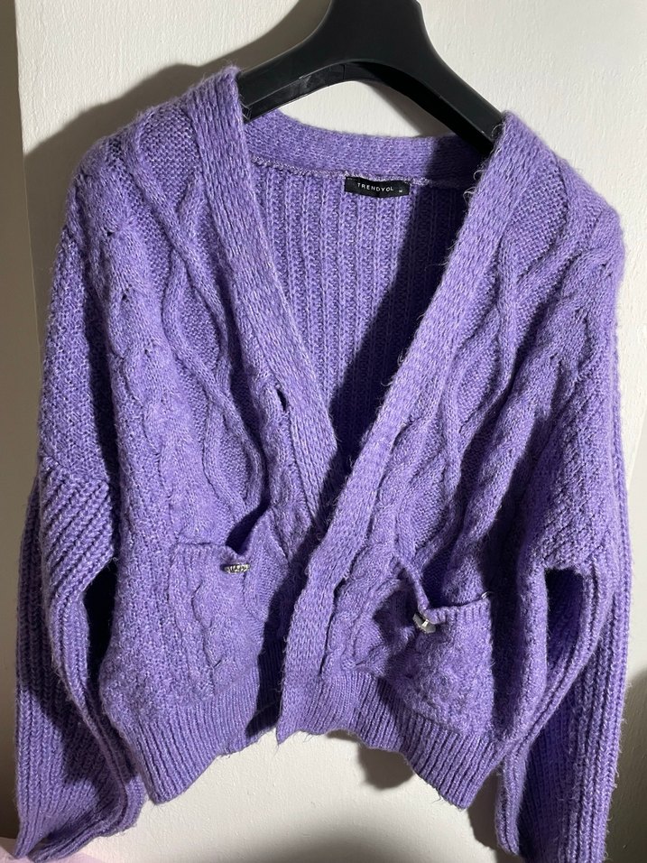 Mor Örgü Kadın Mini Hırka - Görsel 2