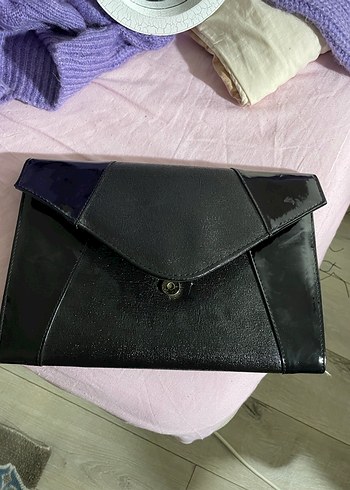 Siyah Parlak Deri Kadın Clutch Çanta - Görsel 2