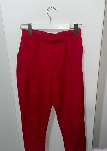 Kadın Kırmızı Salaş Midi Kumaş Pantolon - Görsel 2