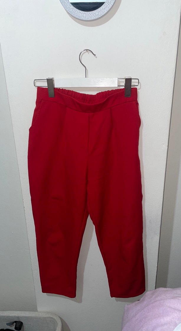 Kadın Kırmızı Salaş Midi Kumaş Pantolon - Görsel 2