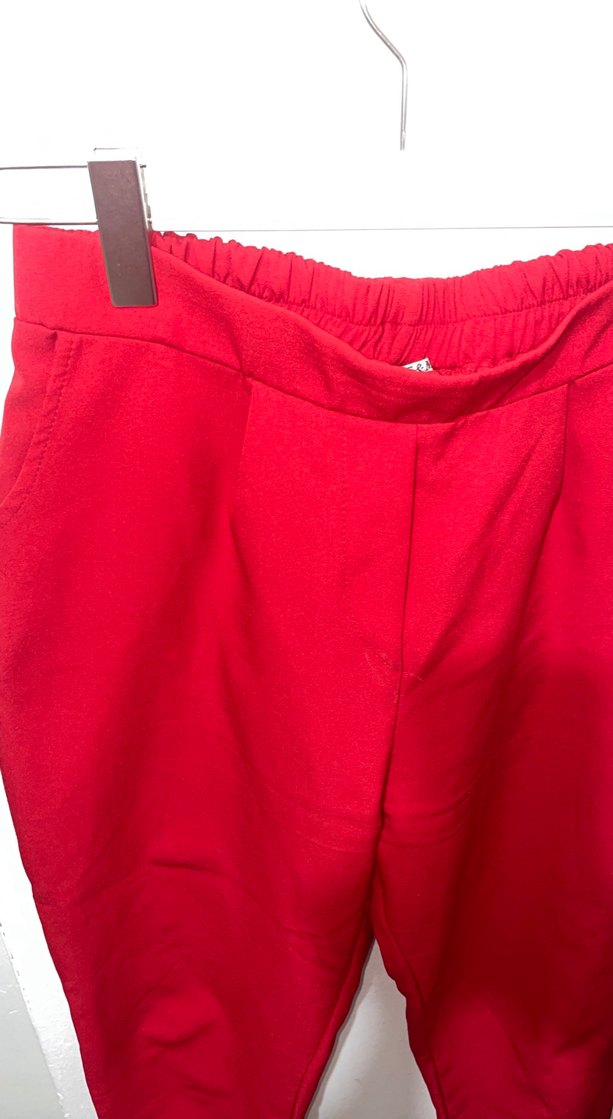 Kadın Kırmızı Salaş Midi Kumaş Pantolon - Görsel 3