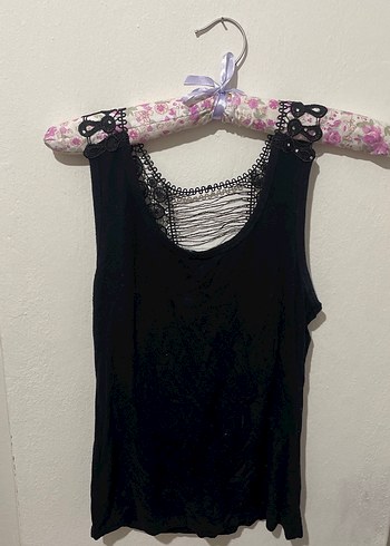 Dantel Detaylı Siyah Strappy Bluz - Görsel 2